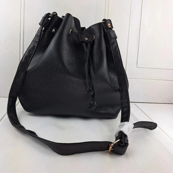 Bella Russo Bucket Black Tote/Bag Faux Leather Drawstring NWOT - Picture 2 of 11